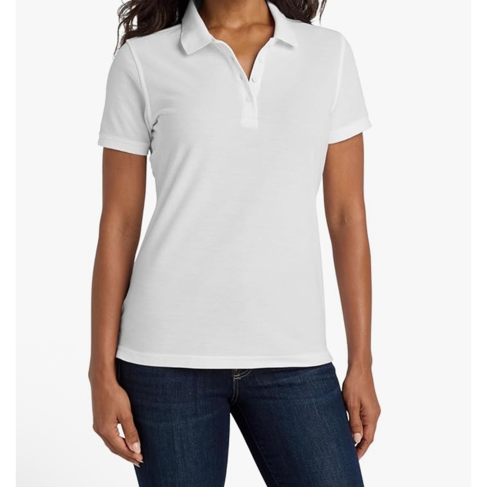 Port Authority Womens White Short Sleeve Polo Shirt Size‎ L